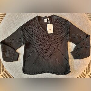 NWT ICHI XS Black Cotton Knit Crew Sweater